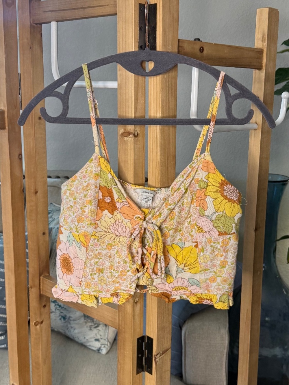 American Eagle Floral Tie Front Crop Top XXS